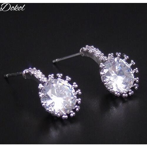 DOKOL New Fashion Round Shape AAA Cubic Zirconia Stud Earrings Silver Color Clear Crystal Wedding Earring Jewelry DKE0027