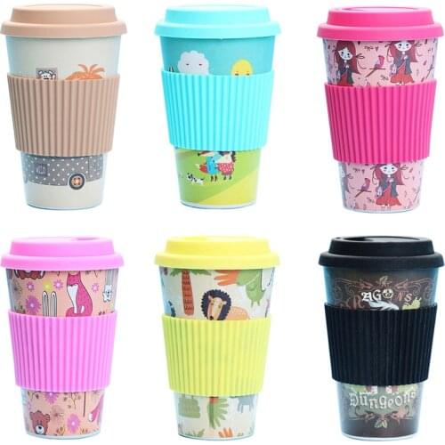 Travel Coffee Mug Eco-friendly Bamboo Fiber Coffee Cup Silicone Lid and Sleeve Christmas Mugs