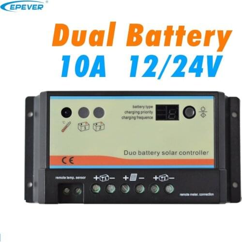 10A Daul Battery Solar Charge Controller Duo-Battery Solar Controller 10A 12V 24V EPSOLAR for RVs