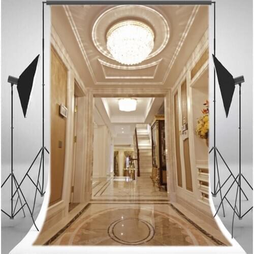 Photography Backdrop Castle Luxury Palace Droplight Flowers Elegant Stair Marble Floor European Archiculture Interior