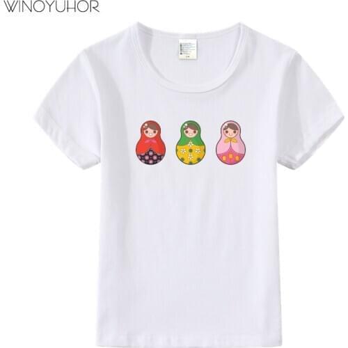 Russian Dolls Printed T-shirts Kids Summer New Fashion Short Sleeve Cotton T-shirt Kawaii O-Neck Tops Baby Boy Girl Clothing