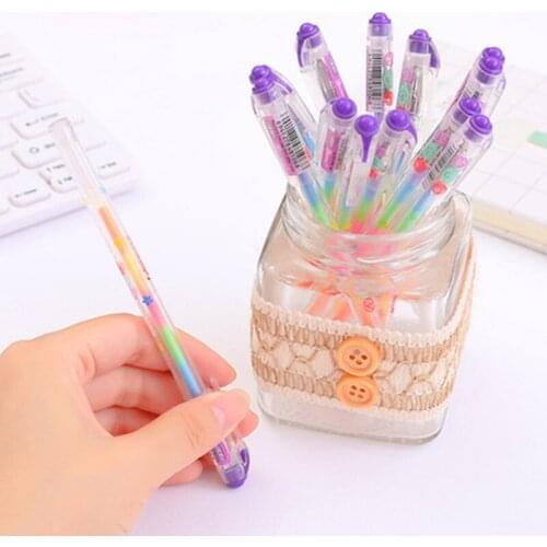 6 Color In 1 Gel Pens for Office Student Ink Pen Chalk Pen Xmas Gift Color Glitter Pen Highlighter with Fruit Flavor Graffiti