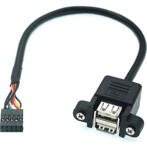 1pcs 30cm/50cm Motherboard Internal 9pin To Dual Port USB 2.0 A Female Screw Lock Panel Mount Cable Extension Cable Adapter 1M