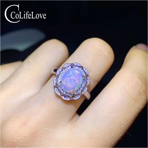 CoLife Jewelry 925 Silver Opal Ring for Daily Wear 8mm*10mm Natural Australia Opal Silver Ring Fashion Silver Opal Jewelry