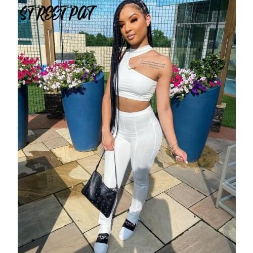 Streetwear Tracksuit 2 Two Piece Set Women Irregular Backless Crop Top+High Waist Pants Outfits Summer Sport Jogging Femme