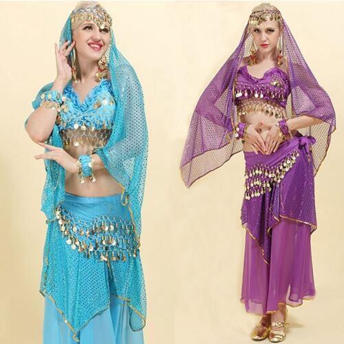 4pcs/Set Coin Indian Dance Costumes Sets Stage Performances Orientale Belly Dance Costume Set For Women Belly Dance Costumes