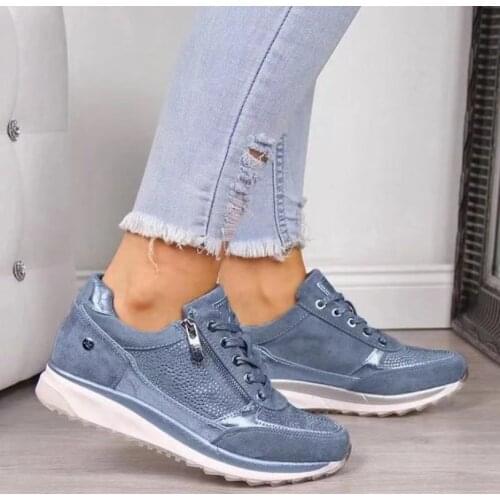 Women Shoes Gold Sneakers Zipper Platform Trainers Women Shoes Casual Lace-Up Tenis Feminino Zapatos De Mujer Womens Sneakers