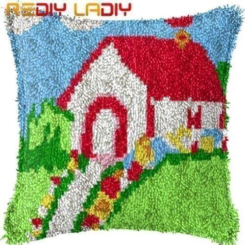Latch Hook Cushion Dream House Pre-Printed Canvas Cushion Cover Acrylic Yarn Crochet Pillow Case Kits Hobby & Crafts Home Decor