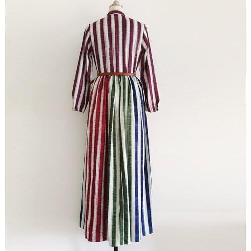 Maxi Runway Fashion Women 2021 Spring Autumn Long Sleeve Striped Print Belt Plus Size XXXL Party Dress