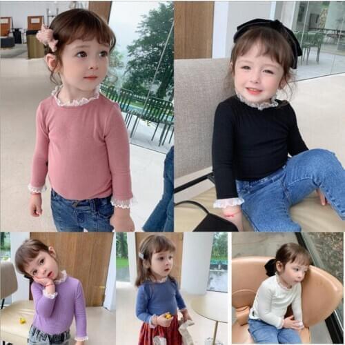 Cute Girls T-shirt fall Winter Baby Girl Long Sleeve lace collar princess girls Bottoming Shirt Cotton baby clothes children