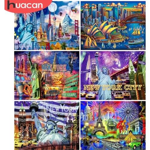 HUACAN 5D DIY Diamond Painting New York City Full Drill Square Round Diamond Embroidery Landscape Needlework Mosaic Home Decor