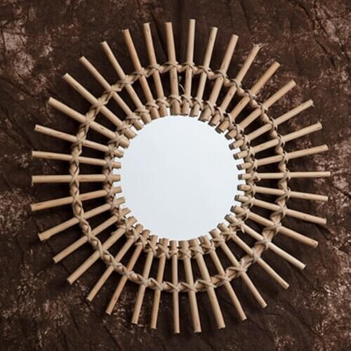 Rattan Innovative Art Decor Round Makeup Mirror Dressing Wall Hanging Mirrors 11UA