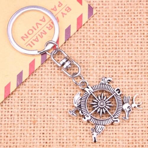 New Fashion Keychain 28*34 mm compass animal lion dragonfly deer Pendants DIY Men Jewelry Car Key Chain Souvenir For Gift