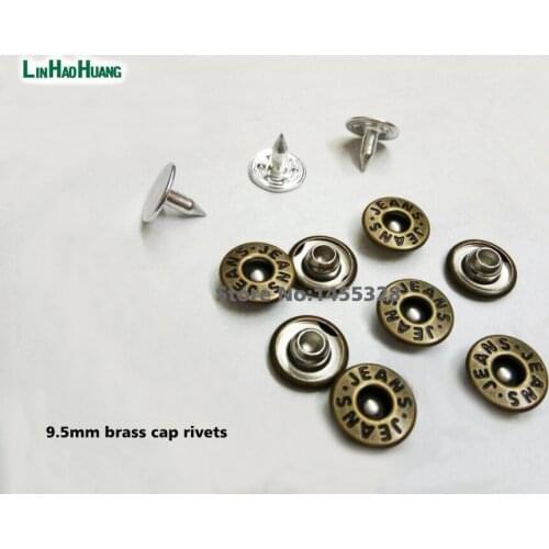Wholesale 9.5mm 200sets brass garment jeans rivets with alum nail Antique brass Bronze color and 1set of tools