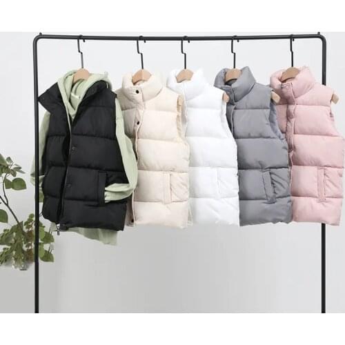 Autumn Winter Down Cotton Vest Short Jacket Women Warm Casual Bread Waistcoat All-Match Solid Color Sleeveless Parkas Coat
