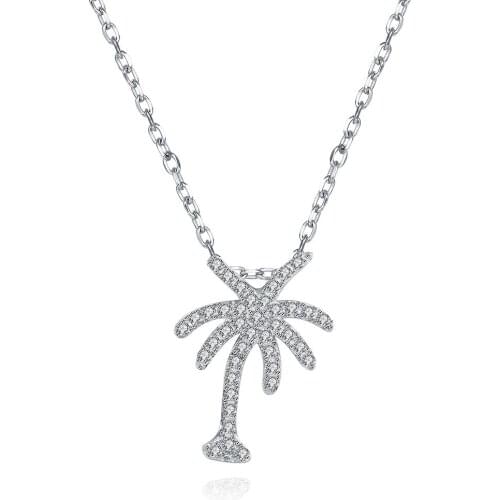 ZEMIOR 925 Sterling Silver Necklace For Women Clear Cubic Zirconia Coconut Tree Pendant Necklaces Fine Jewelry Birthday Gift