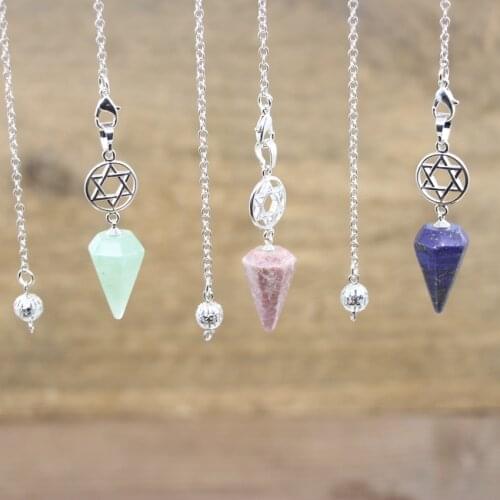 Hexagram Faceted Cone Lapis Pendulum Pendants Healing Reiki Natural Stone Dowsing Meditation Divination Chains Jewelry,QC6015