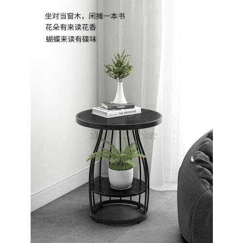 Nordic Sofa Side Table Marble Seating Corner Table Modern Minimalist Round Table Light Luxury Side Cabinet Wrought Iron Italian