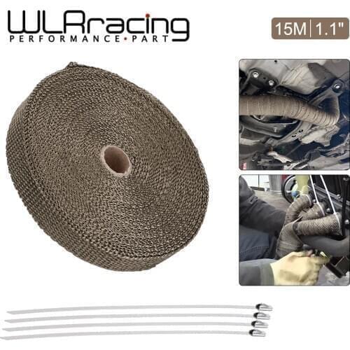 1"/25MM 15M Titanium Exhaust Header Pipe Heat Wrap Tape With Locking Ties Thermal Protection Roll Shield Car Accessories