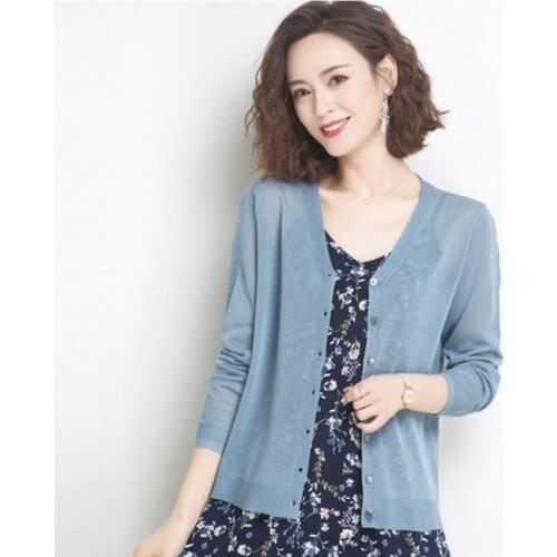 Summer Thin Knitwear Cardigans Coat Plus Size Long Sleeve Sunscreen Cardigans Jacket Casual Single Breasted V-Neck Knitted Tops