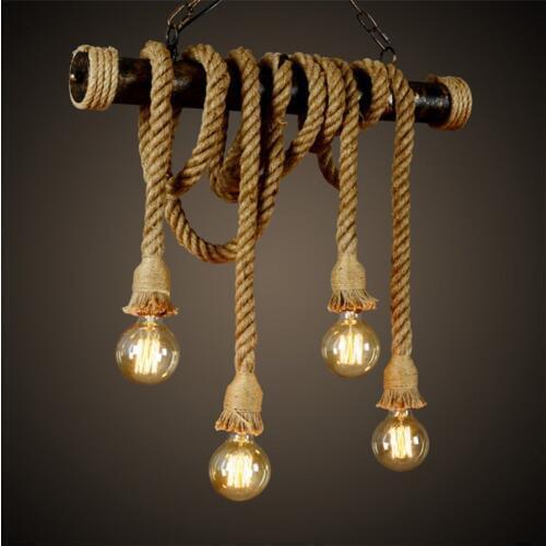 Vintage Industrial Decor Pendant Double Head wood lamp E27 Edison Rope Restaurant Themed Decor Hemp Rope Coffee Bar