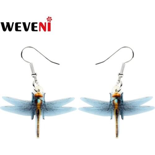 WEVENI Acrylic Fashion Blue Dragonfly Insect Earrings Drop Dangle New Long Trendy Animal Jewelry For Women Girls Bijoux Charms