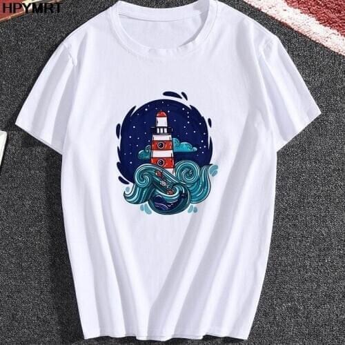 Lookout Sea Waves Printed Tshirt Womens Fashion Casual T-Shirt Female New Summer Harajuku Short sleeve T Shirt Tops Clothing