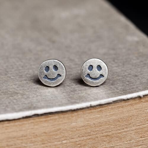 925 Sterling Silver Smile Face Stud Earrings Women Earring Gothic Party Wedding Jewelry for Girls Women Jewelry Fashion Earrings