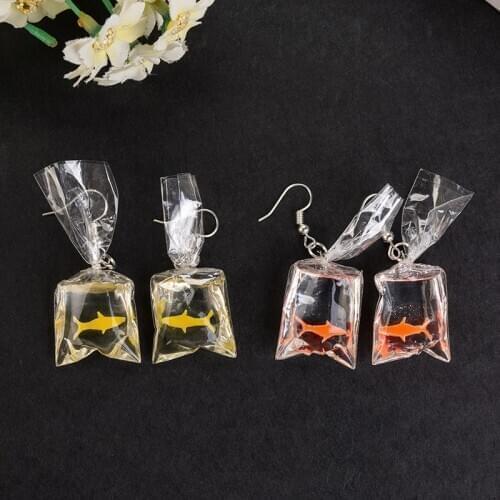 1pair Cute Resin Goldfish Charms Drop Earring Small Fish In Water Bag Earrings Jewelry for Children and Woman