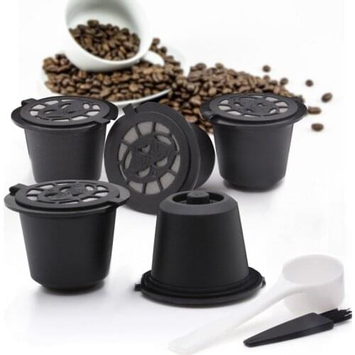 1pcs Reusable Coffee Capsules Cup With Spoon Brush Black Refillable Coffee Capsule Refilling Filter Coffeeware Gift