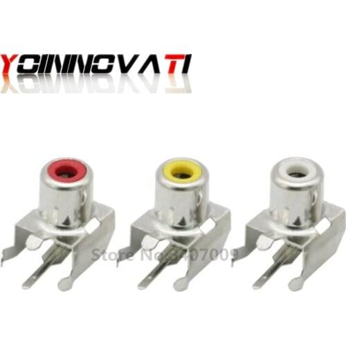 100pcs White/Yellow/Red RCA AV with the core socket hole seat 2 pin PCB soldering audio video jack lotus seat AV1-8.4-3B