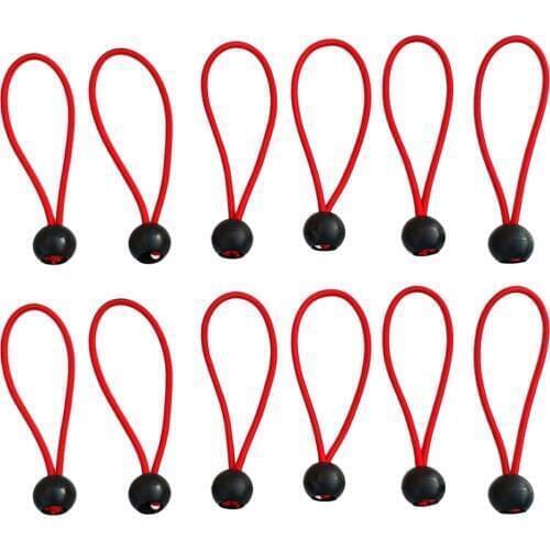 12 Pack 6 Inch Black Ball Bungee Bungie Cord High Strength Tie Down Red