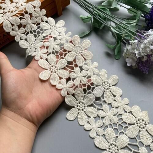 2 yard Ivory 11cm Cotton Pearl Flower Embroidered Lace Trim Ribbon Fabric Handmade DIY Wedding Dress Sewing Supplies Craft Hot