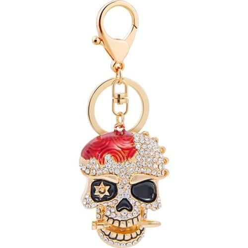 2021 New European Skull Key Chains Pendant Car Hanging Bag Charms Holder Skeleton Crystal Keychains Enamel Jewelry Men Women