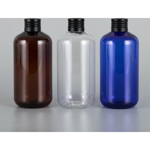 250ML X 24 Amber Blue Clear Empty Plastic Cosmetic Bottles Black Aluminum Caps Lotion Container DIY Essential Oil Containers