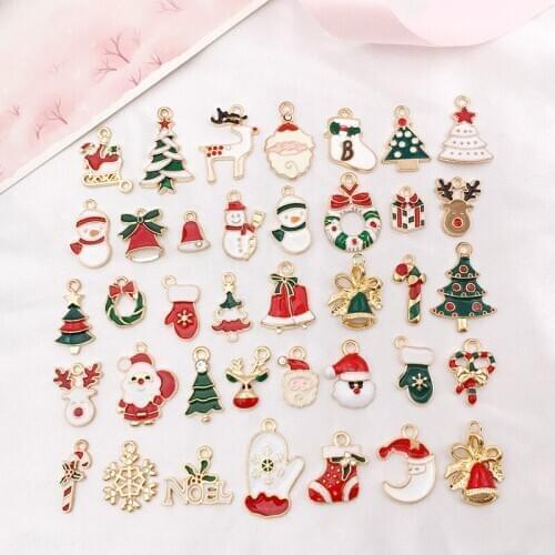 38pcs Mixed Christmas Charms Enamel Pendants Ornaments Xmas Tree Decoration For Bracelet Earrings Necklace DIY Jewelry Findings