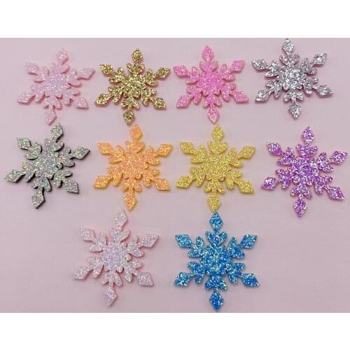 40Pcs/LOT 3.5CM Glitter 3D Christmas Snowflake Patches Appliques For Handmade Children Hair Clip Accessories and Pendant
