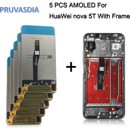5 PCS for Huawei Nova 5T YAL-L21 L61A L71A LCD Screen+Touch Display Digitizer Replacement With Frame for Huawei Nova 5t Display