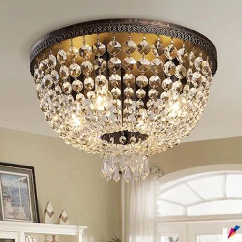 American Country Crystal Ceiling Lights Fixture LED Light European Vintage Ceiling Lamp Living Bed Room Home Indoor Lighting