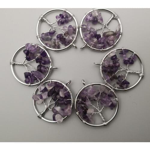 Amethysts 30MM Tree of Life 12pcs Wisdom Tree Chakra Reiki Healing Natural Stone Necklace Pendant for Jewelry making accessories