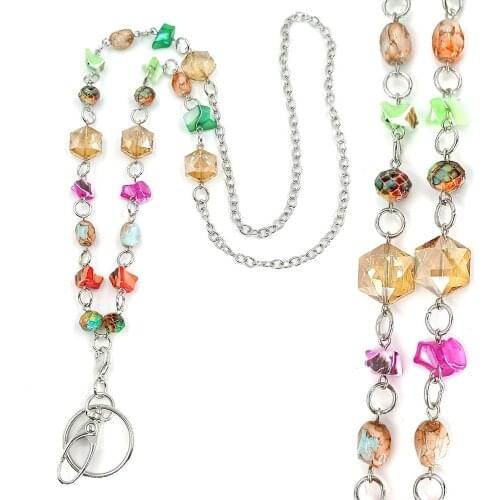 Colorful Glass Beads Chain Womens Fashion Necklace Lanyard ID Badge Holder Keychain Card Key Holder Clip Nurse Accessories