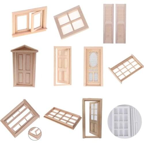 1pc DIY Wooden Window Door Doll house Accessories Pretend Play Toy for kids 1:12 Doll House door Furniture Simulation Miniatures