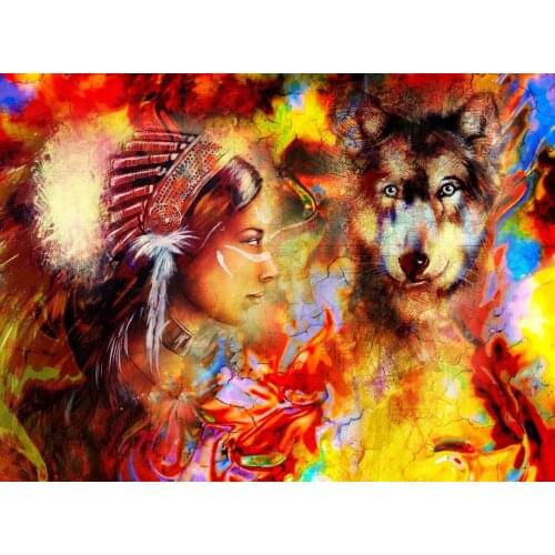 JMINE Div 5D indian woman wolf Full Diamond Painting cross stitch kits art High Quality Portrait 3D paint by diamonds