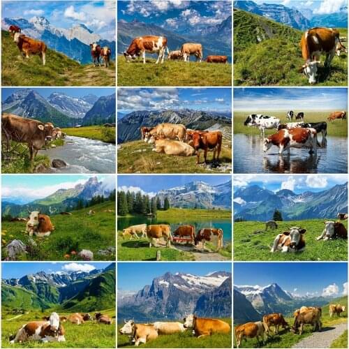 5D DIY Diamond Painting Animal Cow Grassland Diamond Embroidery Decorative Paintings Cross Stitch Kits Handicraft Needlework Art