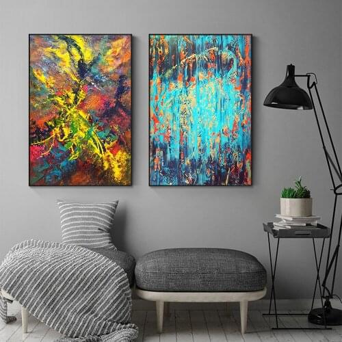 DDWW Abstract Pattern Blue Yellow Wall Art Picture Canvas Print Painting for Living Room Home Decor No Frame