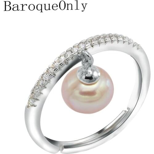 BaroqueOnly 2019 New perlas Jewelry trendy freshwater Pearl Adjustable Rings for women 7-8 AAAA pearl gems ring jewelry box