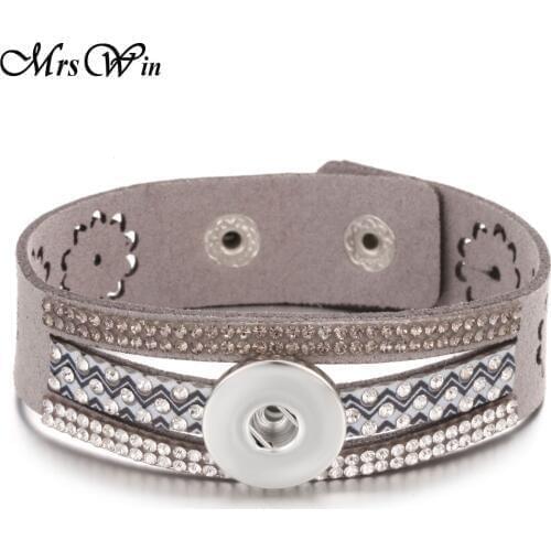 Flower Leather Bracelets snap button jewelry fit 18MM Metal Snap Buttons Bohemian Button Bracelet