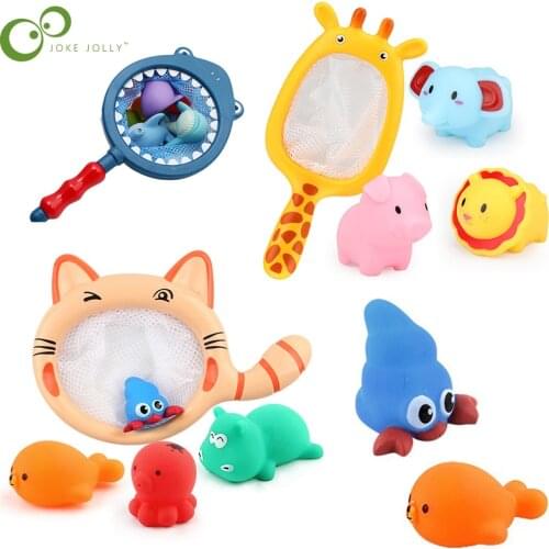 1Set Bath Doll Water Spray Bath toys Fishing Toys Network Bag Pick up Duck&Fish Kids Toy Swimming Classes Summer Play Water WYW