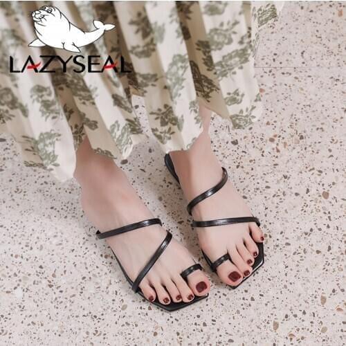 LazySeal Narrow Band Lady Flip Flops Summer Beach Outdoor Flat Leather Slipper Candy Color Sweet Females Slides Open Toe Sandals