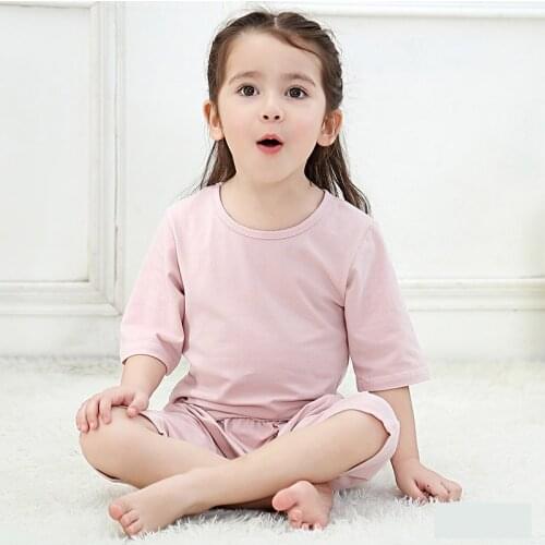 Summer Solid Cotton Girls Sets Childrens Pajamas Suit Baby Boys Clothes Kids Clothing Toddler Sets Kids Pyjamas Boys Suits